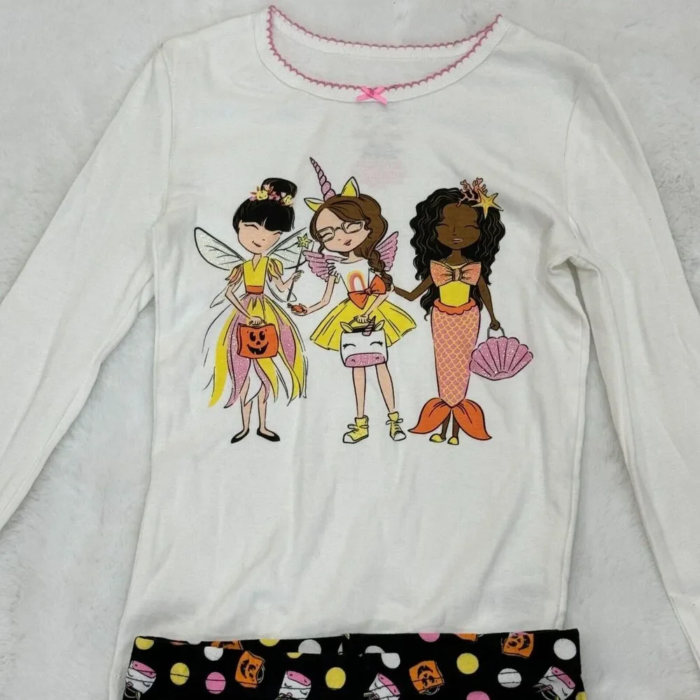 Spooky Night Girls Halloween Pajama Set Size 7 Fairy Unicorn Mermaid Long Sleeve